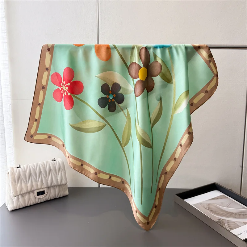 70 سنتيمتر أوشحة مربعة فاخرة طباعة مصمم الحرير النساء وشاح باندانا ربطات العنق الصغيرة العصابات الشعر فولارد شال التفاف