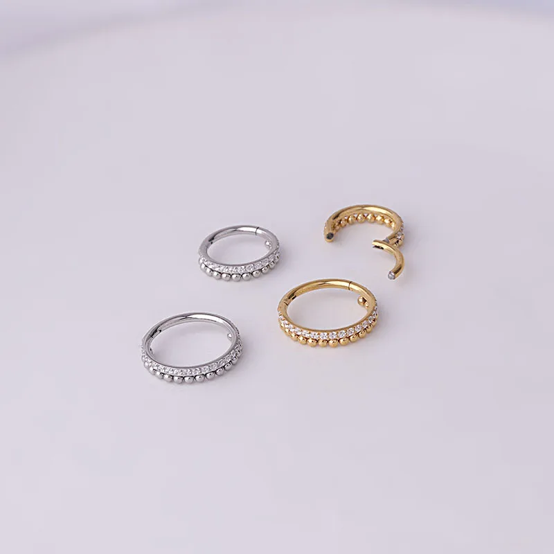 

1PC Stainless Steel Piercing Nose Ring Hinged Bead Hoop CZ Helix Conch Piercing Cartilage Earring Clicker Body Jewelry Wholesale