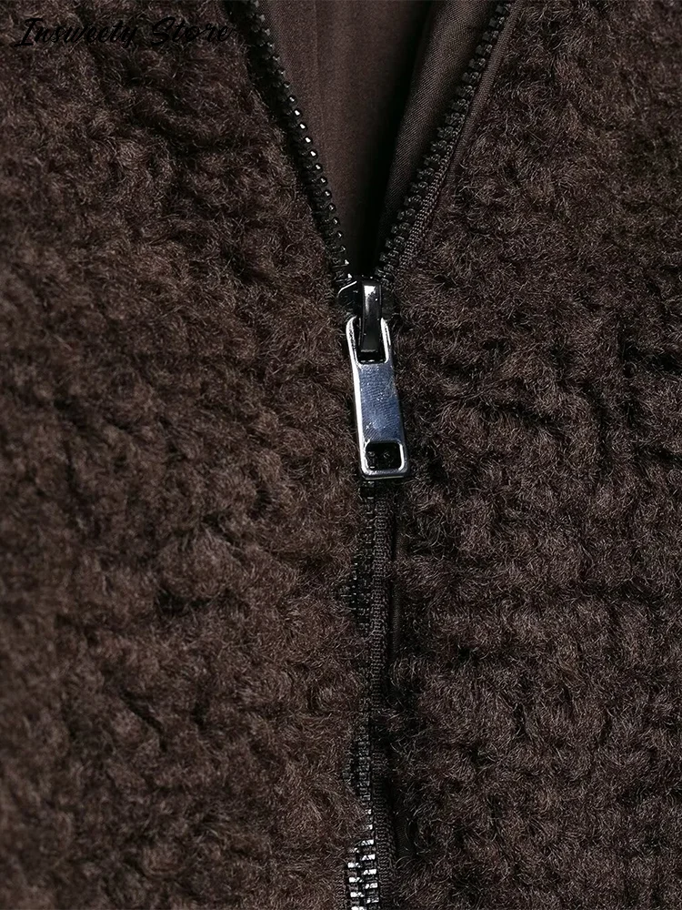 

Модная коричневая куртка шерпа, женская куртка-стойка с длинными рукавами и молниями, винтажные вельветовые пальто, осень-зима 2021, женская теплая верхняя одежда