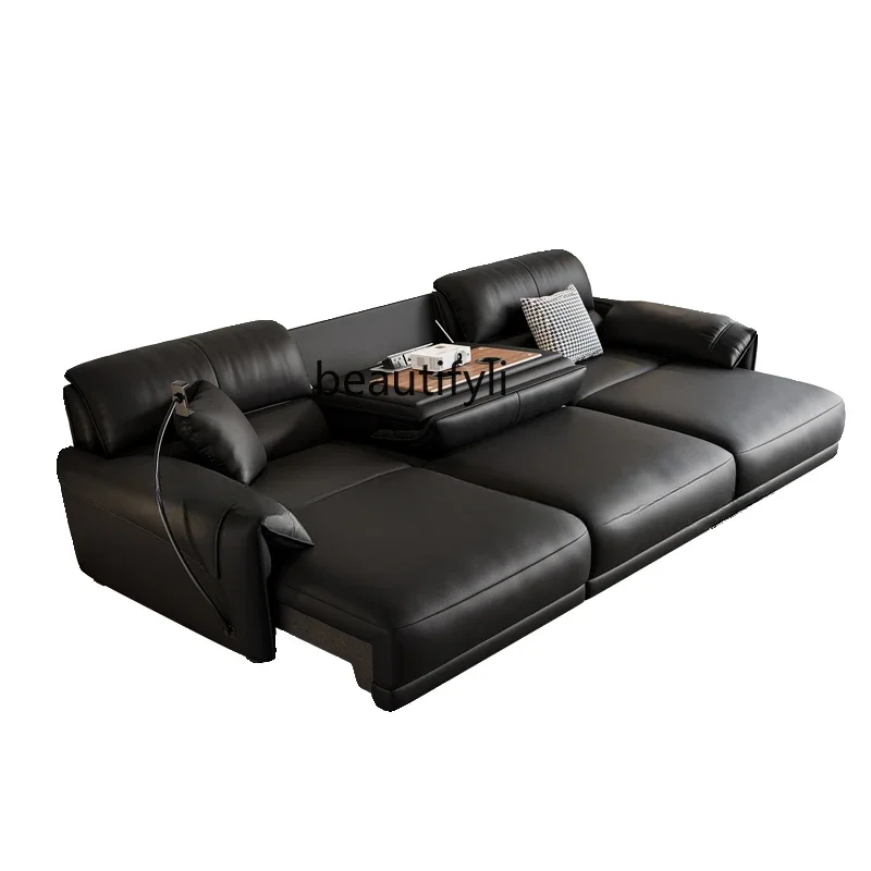 C remote control electric function leather sofa bed modern simple living room dual-purpose can be automatically retractable