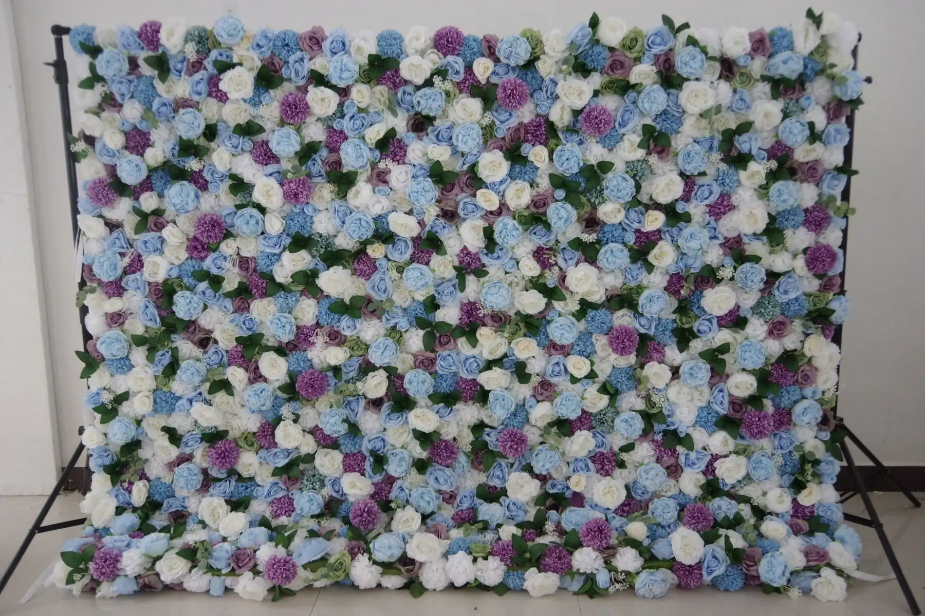 

Royal Series 3D Luxury Blue and White Roses White Hydrangea Wedding background Mixed Flower Wall Rose Peony fabric flower wall