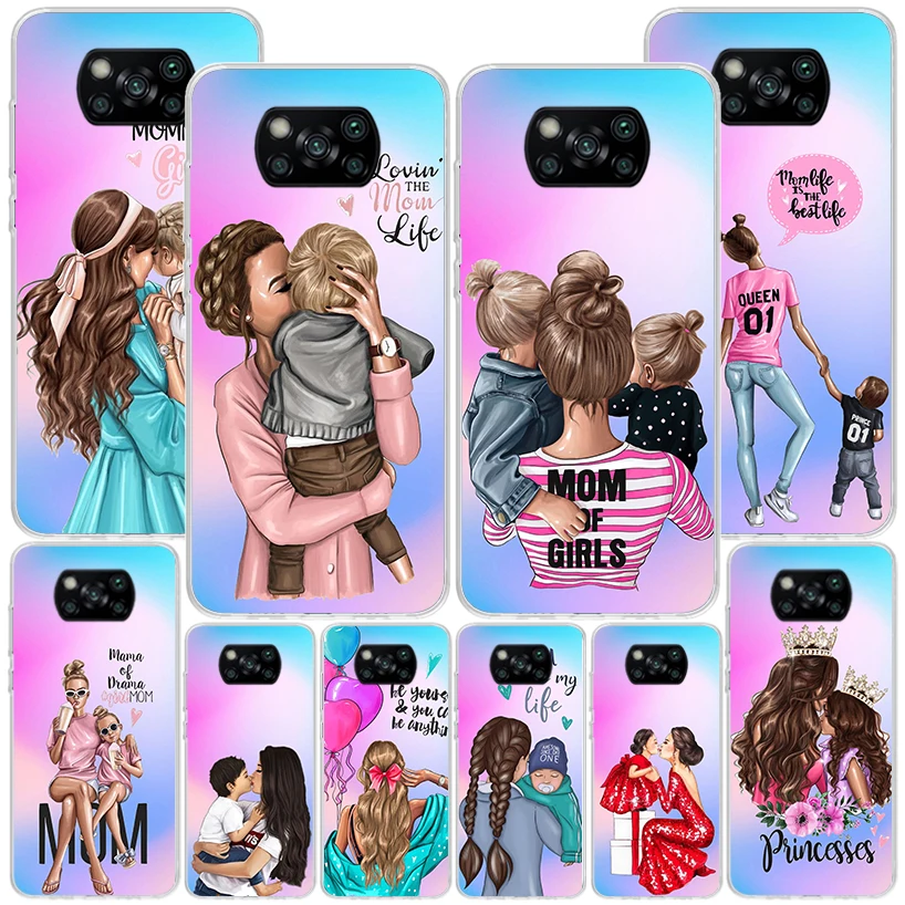 Woman Fashion Girl Super Mom Baby Phone Case For Xiaomi Poco X6 X5 X4 X3 Nfc F6 F5 Pro F4 Gt F3 F2 F1 M5S M4 M3 Personalized Pri