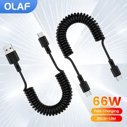 Type C To Type C Spring Cable 66W Fast Charge 35CM-1.5M USB Type C Data Cable For iPhone 16 15 Samsung Xiaomi Huawei USB C Cable