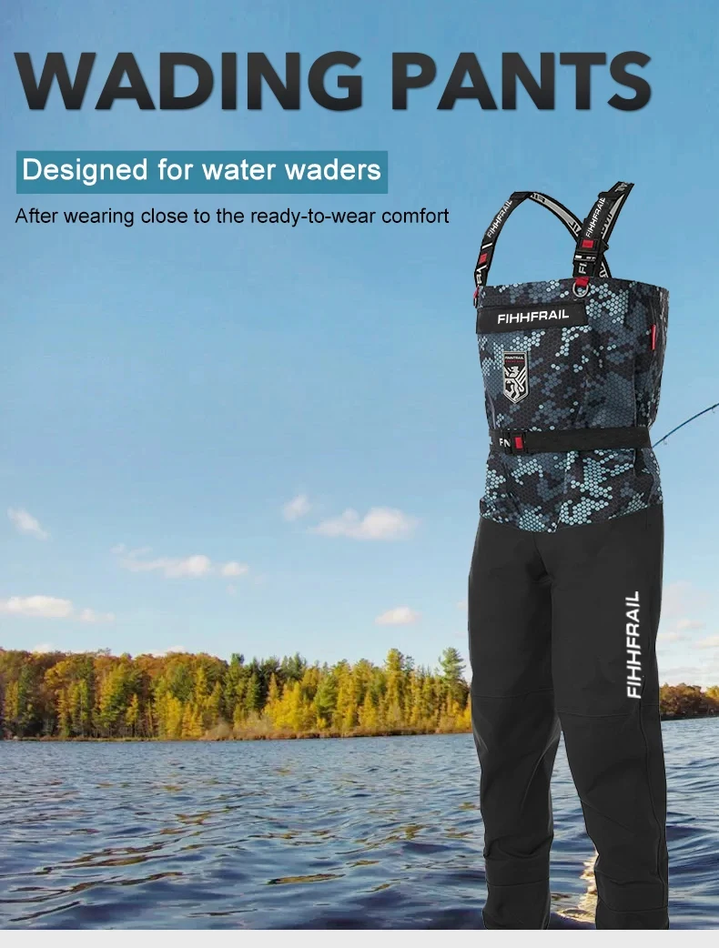 Wasserdichte Neopren-Angelhose für Herren, Tarnfarbene Wathose, Motorradhose, ATV-Fahrradsocke, fliegende Angelwader auf der Brust – Detail 1