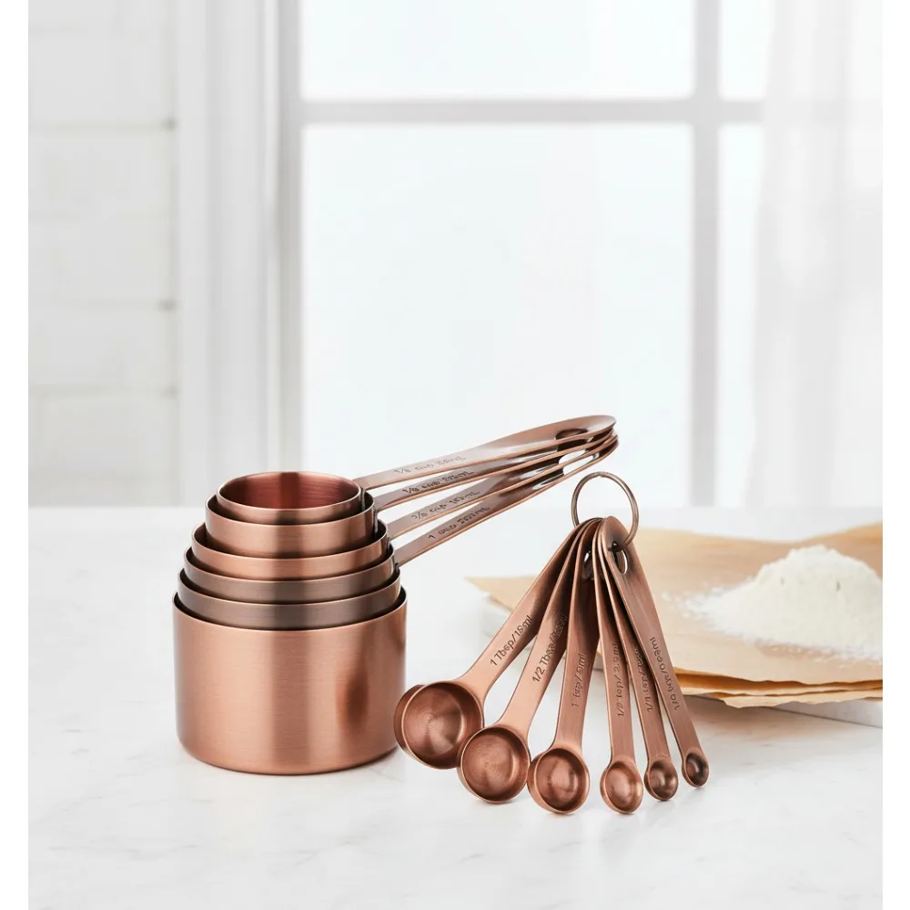 

Профессиональные медные мерные чашки и набор ложек, кухонные инструменты из нержавеющей стали из 13 предметов для выпечки и приготовления пищи