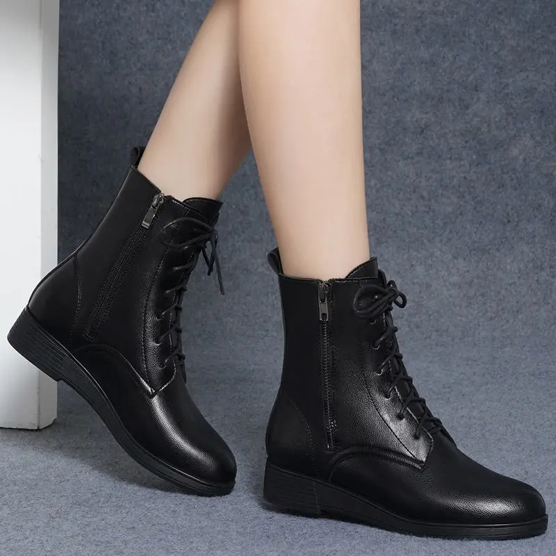 

Women Ankle Boots Autumn Winter Woman Fashion Lace-up Ladies Chelsea Zipper Botas Mujer Platform Heel Shoes Q360