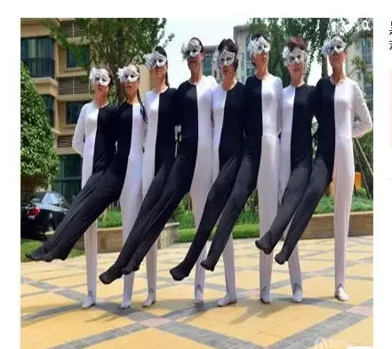 Black and white legs dance clothing Siamese vision illusion Russian dance half black and white adults Funny costumes