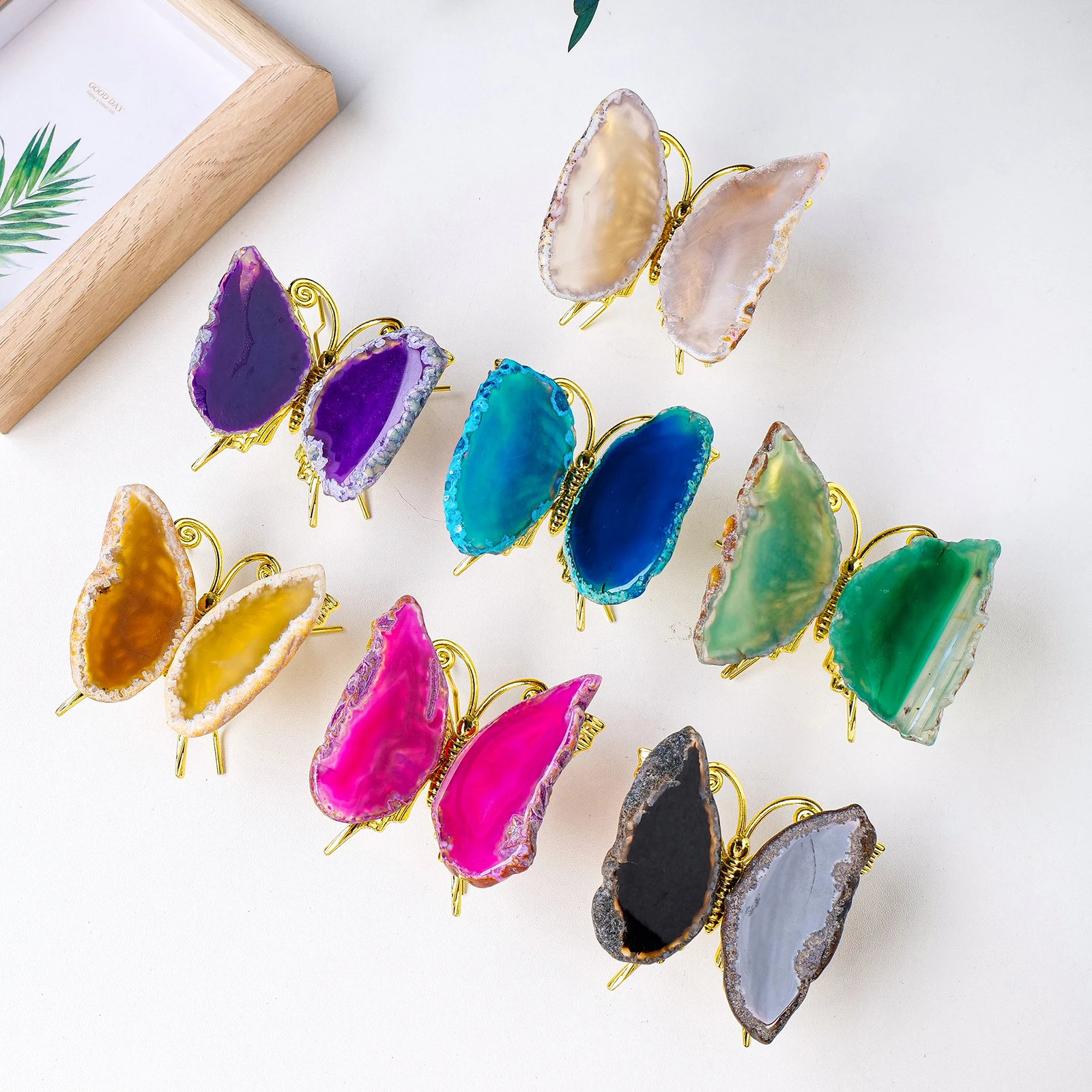 1PC Natural Agate Sheet Butterfly Healing Stone Gravel Animal Mineral Specimen Crystal Crafts Series Home Decoration Gift