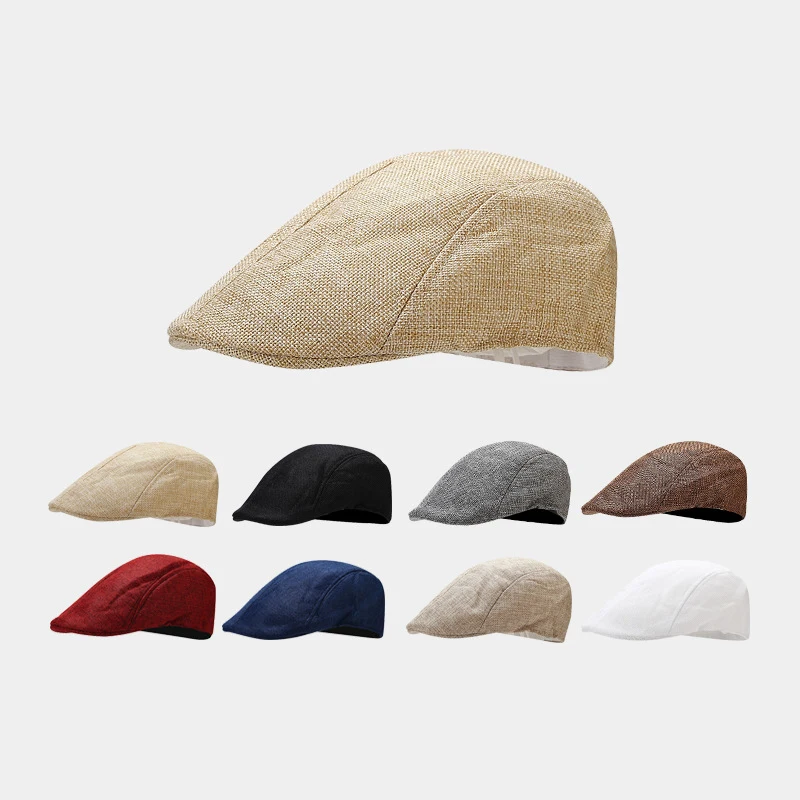 Men Women Linen Flat Cap Summer Newsboy Beret Hat Casual Breathable Adjustable Peaked Cap