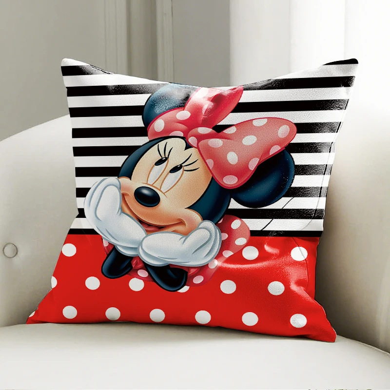 

Disney Minnie Mouse Pillow Cushion Black Striped Polka Dot Pattern Soft Sofa Decor Throw Pillow Gift