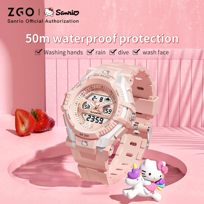 ZGO X Sanrio Hello Kitty Watch For Kids Primary School Student Wristwatch Waterproof Electronic Watches Middle School Girls 8391