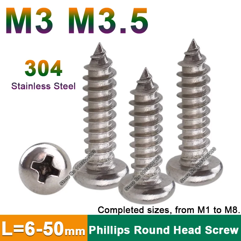 20/50/100/200 قطعة M3 M3.5 صغير 304 الفولاذ المقاوم للصدأ الصليب فيليبس عموم جولة رئيس الذاتي التنصت المسمار مسامير الخشب الذاتي التنصت #1
