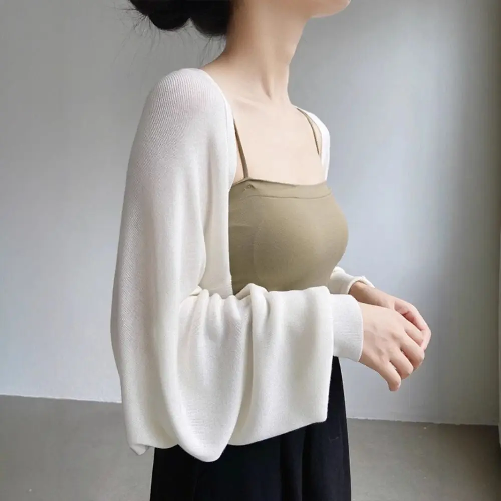 French Summer Thin Knit Shawl Long Sleeve Solid Color Ice Silk Shawl Wraps Casual Sunscreen Coat Women