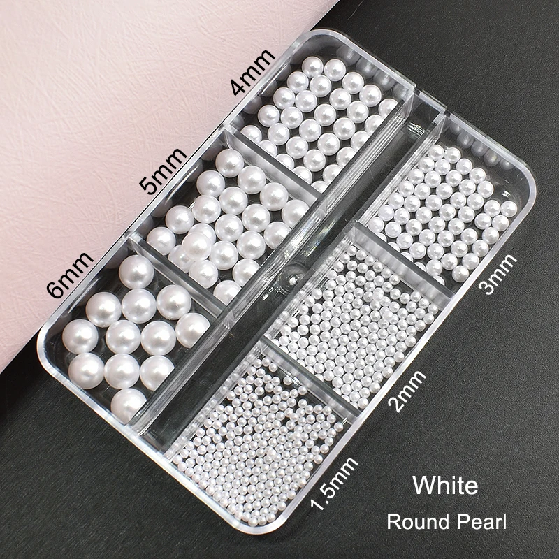 6 Palace Round Pearl Half Face Bead Nail Art Decoration Mixed Size White Beige 3D Fingernail DIY Accessories