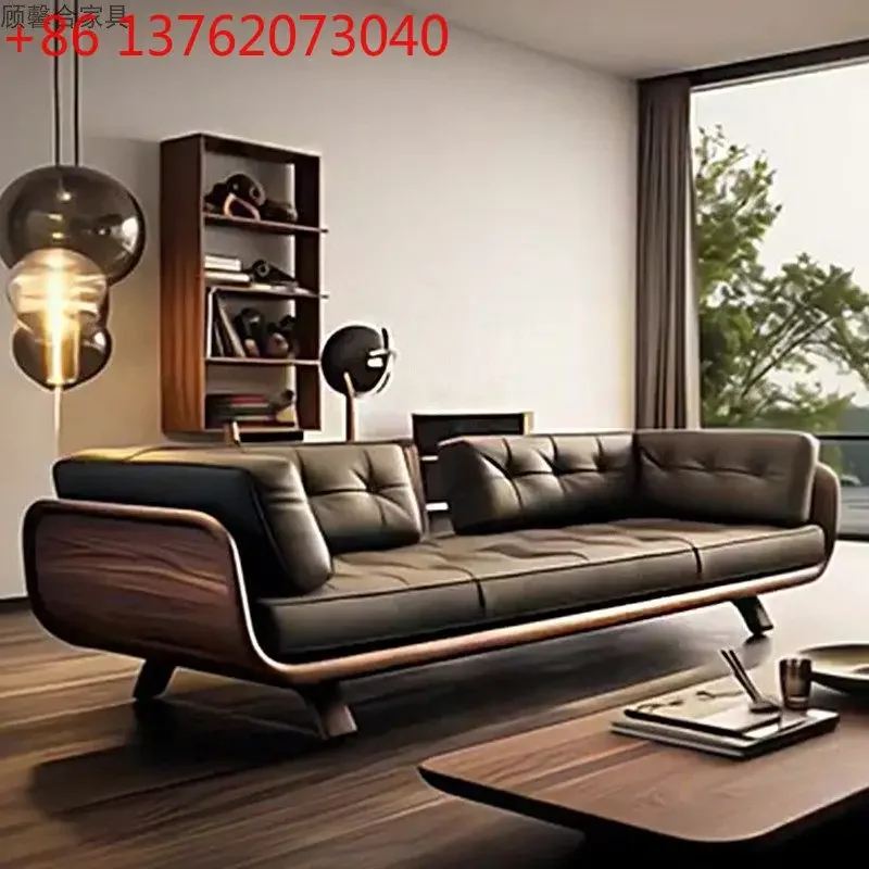 Nordic retro solid wood straight row sofa simple three-person combination light luxury simple