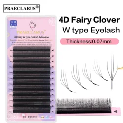 PRAECLARUS 4D Fairy Clover Eyelashes Extension 0.07mm C/D/DD Handmade Premium Materials Natural Soft W Shape Lash Extension