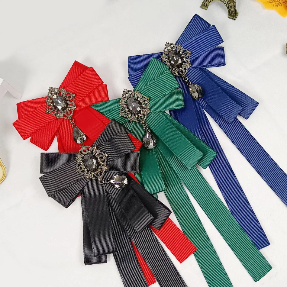 

Korean College Style Bow Tie Rhinestones Threaded Ribbon Men's and Women's Uniforms Suit Shirt Accessories Gifts Collar Flower