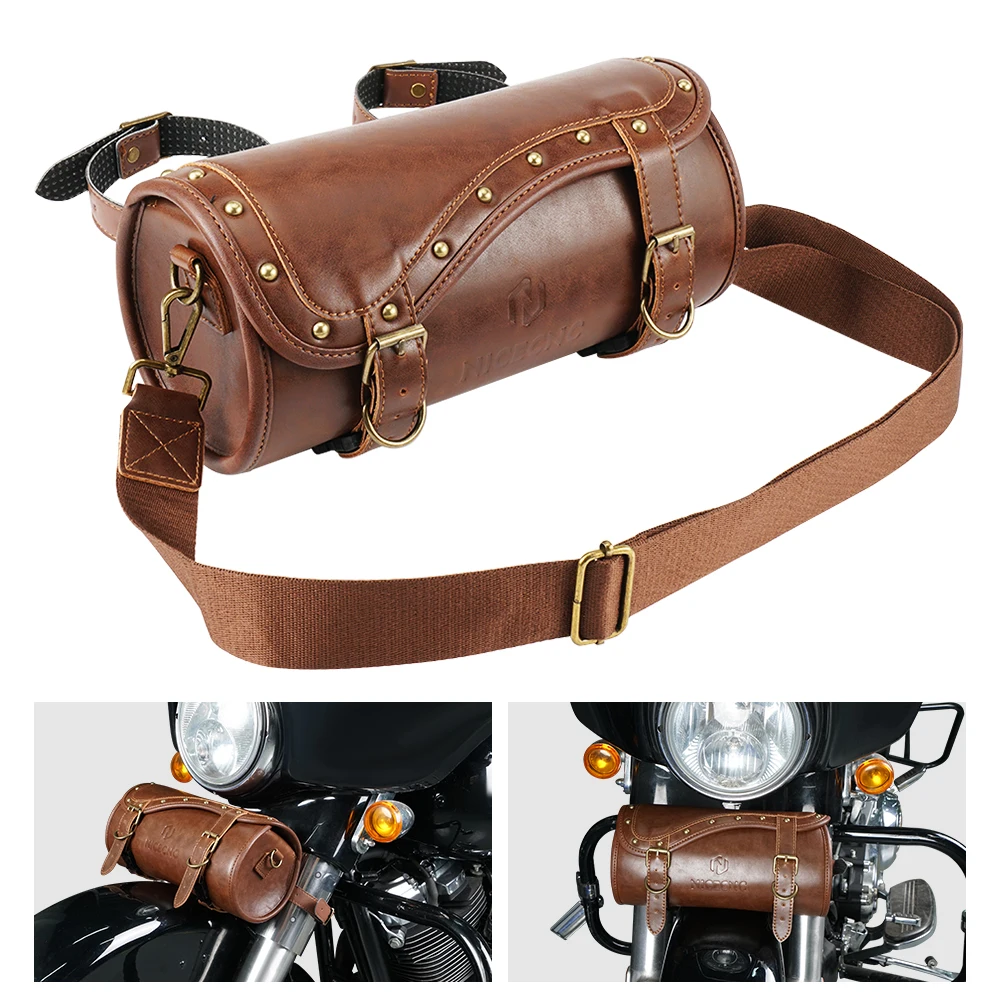 

NICECNC Vintage Leather Motorcycle Bag for Harley Davidson Dyna Dual Sport Waterproof Motorbike Storage Saddlebag Moto Supplies