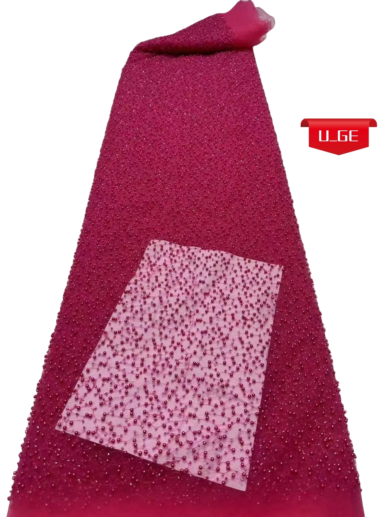 Latest Best Quality Elegant Delicate Embroidered Soft Mesh lace With Lots Beads Fabric For Wedding Evening Dress U_GE1985