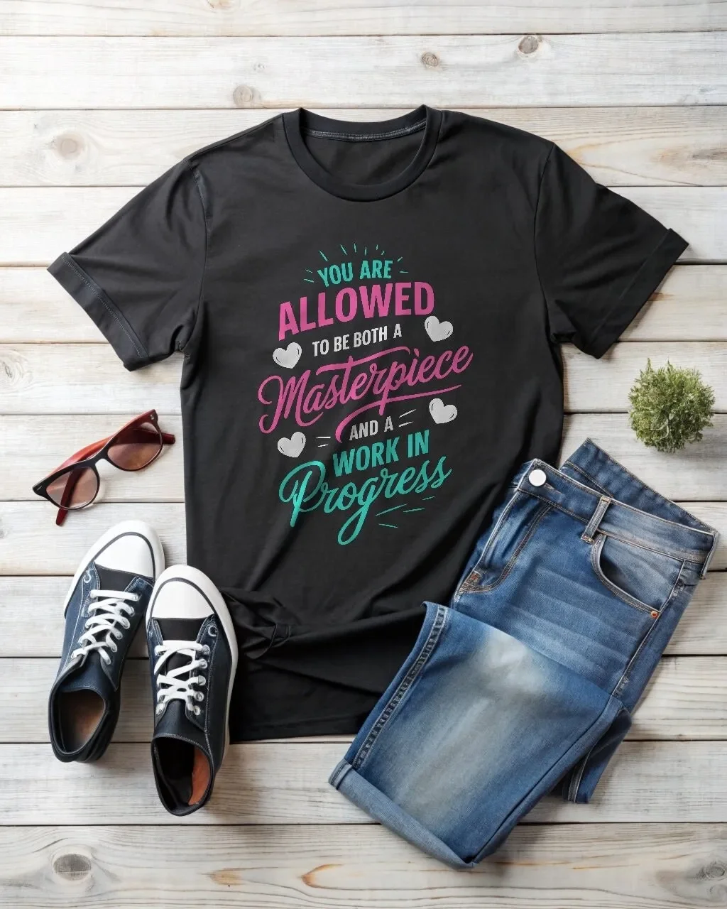 Inspirational T Shirt You Are Allowed to Be Both a Masterpiece and Work in Progress Motivational for Her Self Love