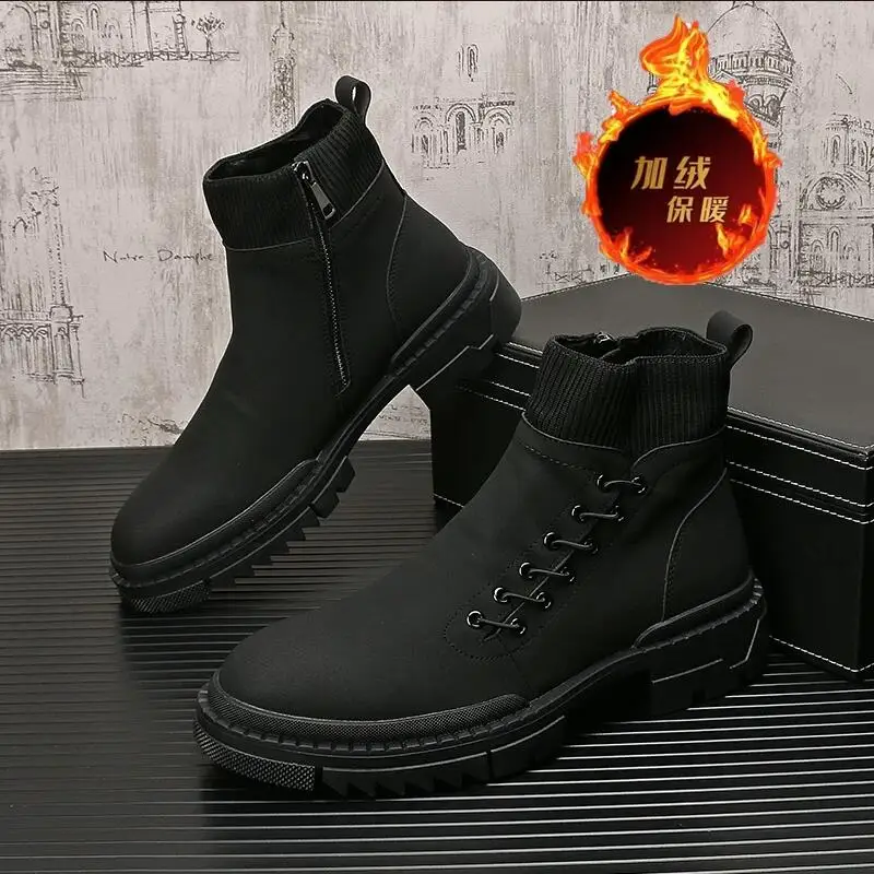 

Мужские кожаные ботинки - зимние и осенние утепленные сапоги для снега, высокие мужские ботинки, повседневные короткие ботинки на толстой подошве