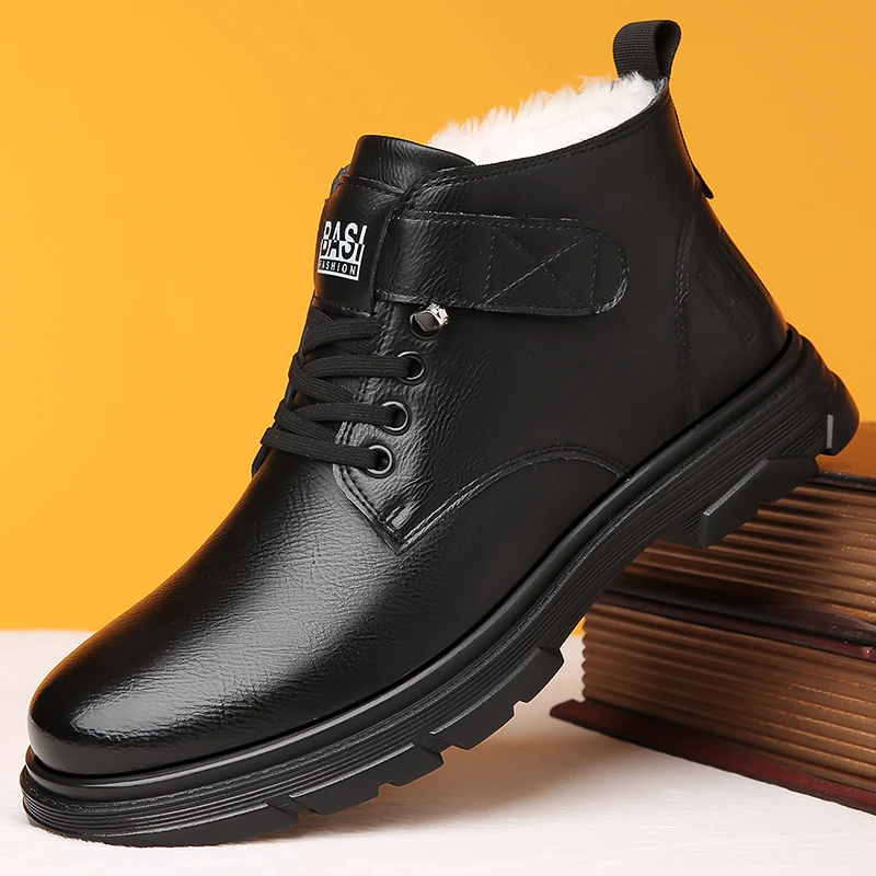 Men's High Top Shoes Sell Well Winter Plush Cotton Shoes Thick Soled Wear-resistant Classic Black Men's Business Casual Shoes