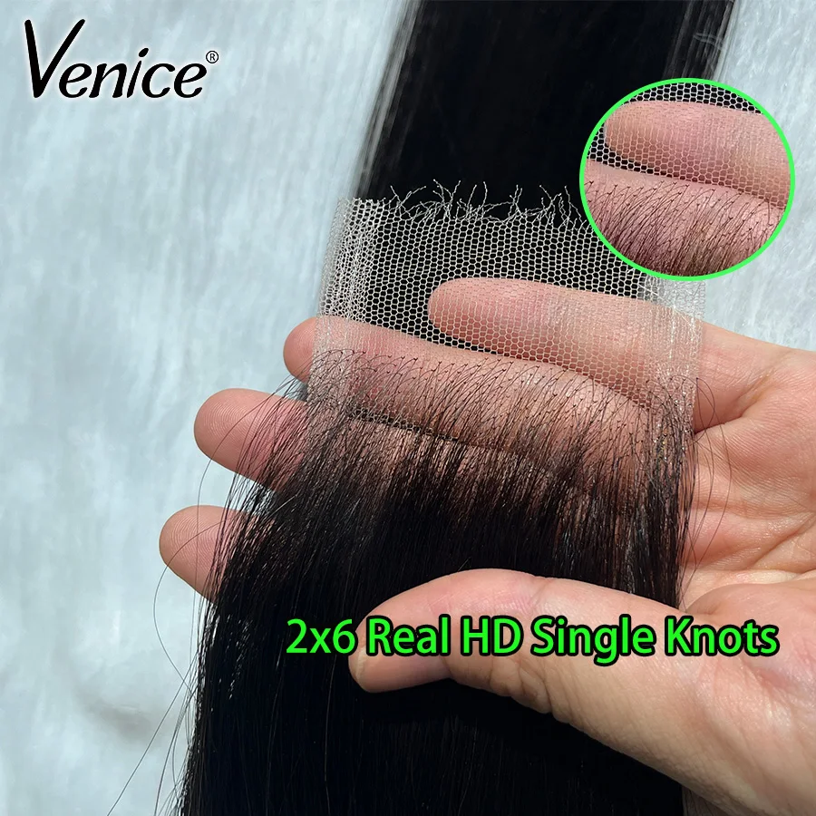 البندقية عقدة واحدة 2x6 ريال HD الدانتيل إغلاق واحد صغير الداعا العقدة شعر طبيعي مفرود الجسم موجة HD الدانتيل عقدة صغيرة واحدة #1