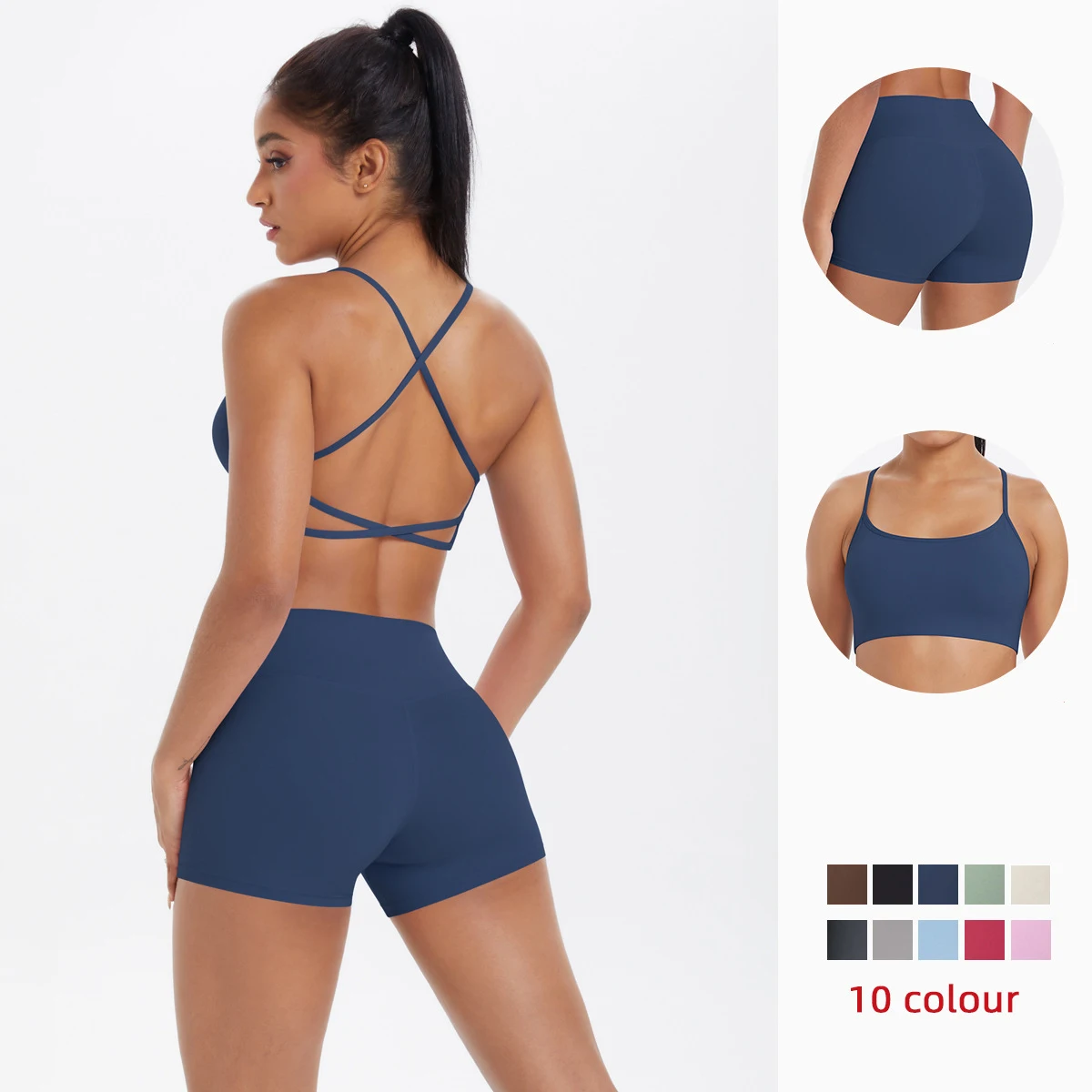 

Новый комплект для йоги: топ-бра с открытой спиной и шорты для фитнеса, женский летний спортивный костюм для бега, быстросохнущая одежда для спортзала, комплект для йоги