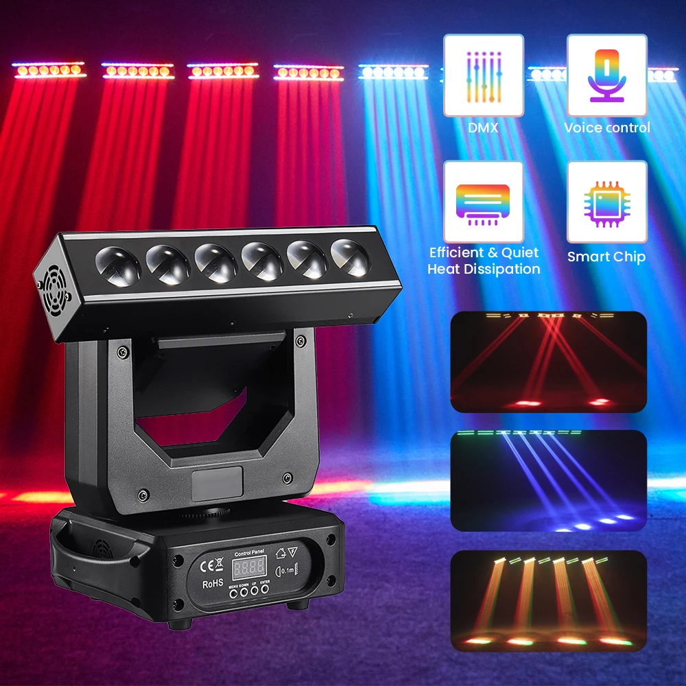 

6X20W LED Moving Head Light RGBW Beam Disco Lights DMX Controller Rotating Dj Party Stage Lighting For Wedding Nightclub Bar
