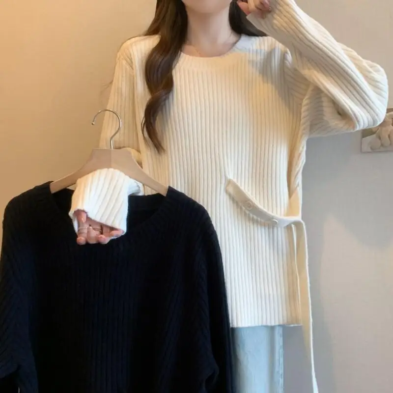 

Свитер, трикотаж, женский большой размер, осень-зима, новая мода, универсальный элегантный трикотаж, свободный утягивающий повседневный свитер для женщин