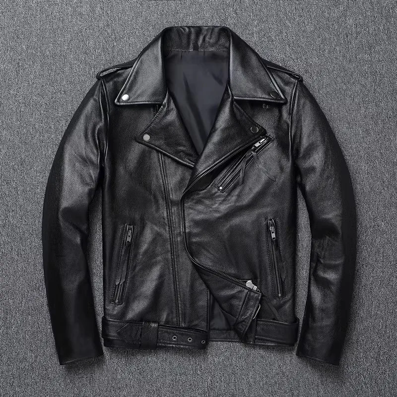 

Free shipping.Cool Motor Rider real leather jacket.Wholesales cheap genuine cowhide coat.Plus size Slim fit leather wear.Men