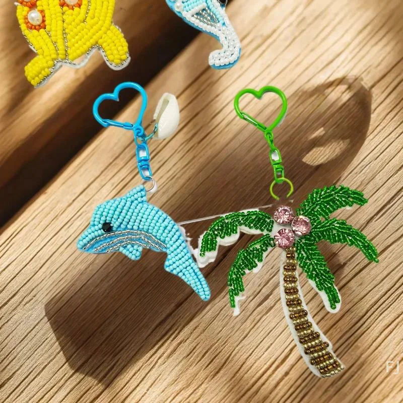 

Decorative Rhinestone Charm Keychain with Coconut Tree Feature