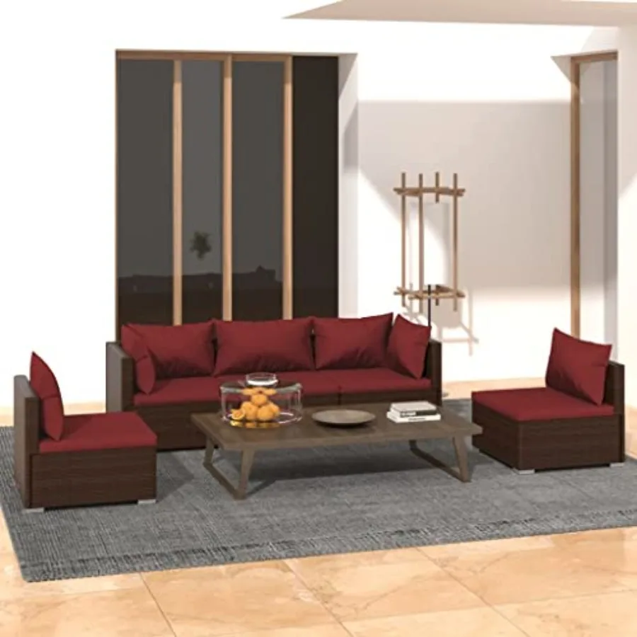 

5 Piece Patio Lounge Set with Cushions Poly Rattan, Garden Lounge Set, Combination Sofa, Pool Sofa Set, Conversation Sofa, Part
