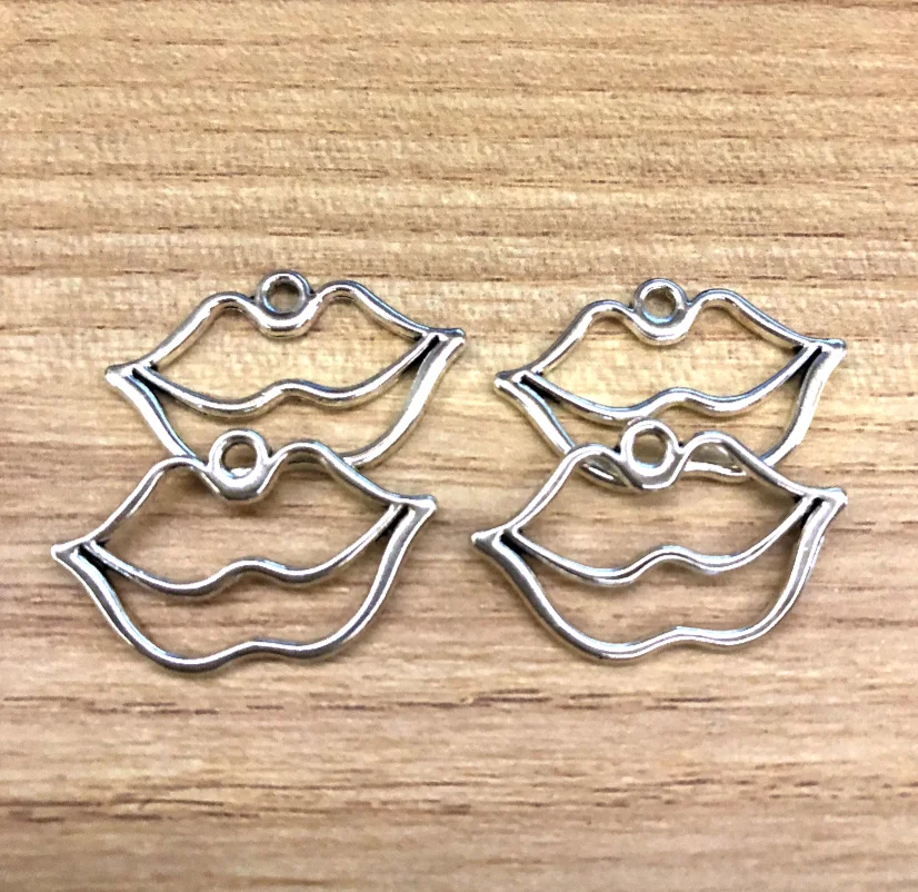 

30pcs 24*15mm Zinc alloy metal hollow lip design pendants for handmade jewelry HW3414