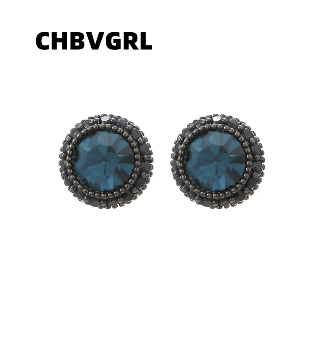 

Popular retro design, luxurious and high-end, zirconium-set graphite blue earrings, exquisite and personalized earrings for wome