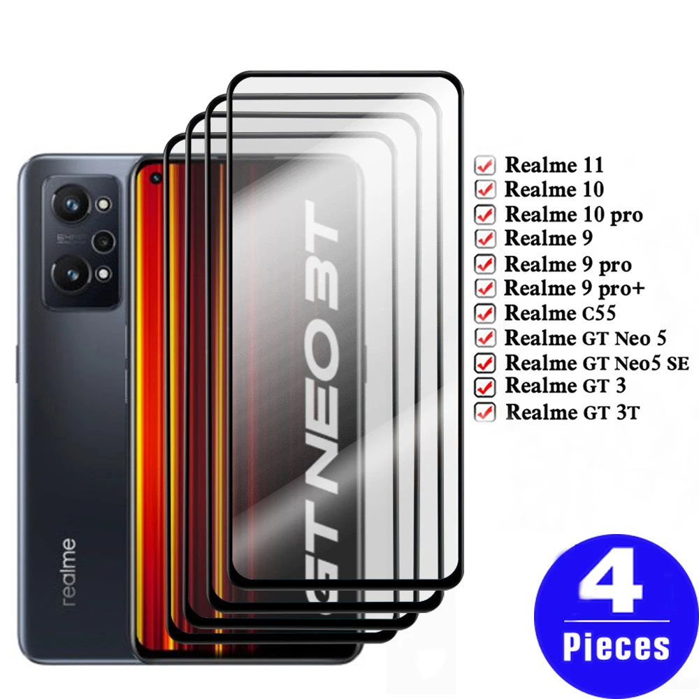 

4 шт. чехол для Realme GT Neo 5 10 11 9 pro plus 3 3T 2 закаленное стекло для Realme GT Neo5 SE C55 Защитная пленка для экрана