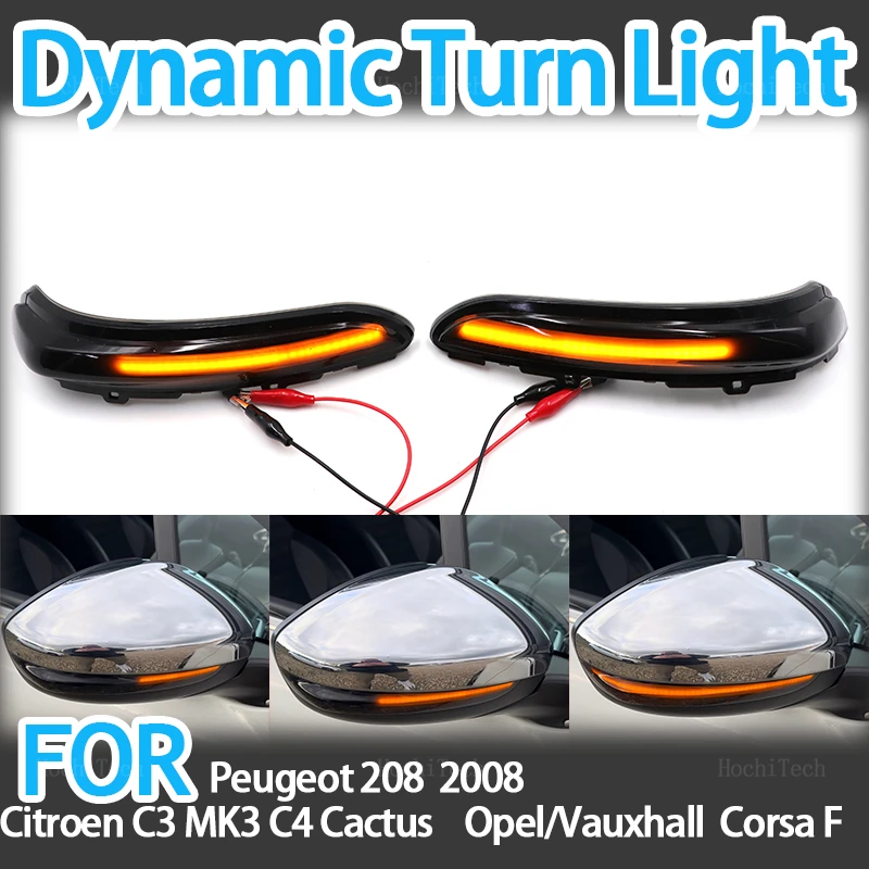 

Dynamic Turn Signal LED Side Mirror Indicator Blinker Light for Peugeot 208 2008 12’-22 Citroen C3 MK3 C4 Cactus Opel Corsa F