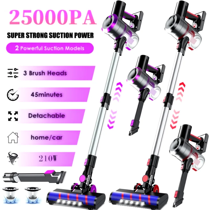 Cordless Vacuum Cleaner, 4in 1 Powerful Stick Vacuum, with Anti-Tangle Brush, 45 Mins Runtim