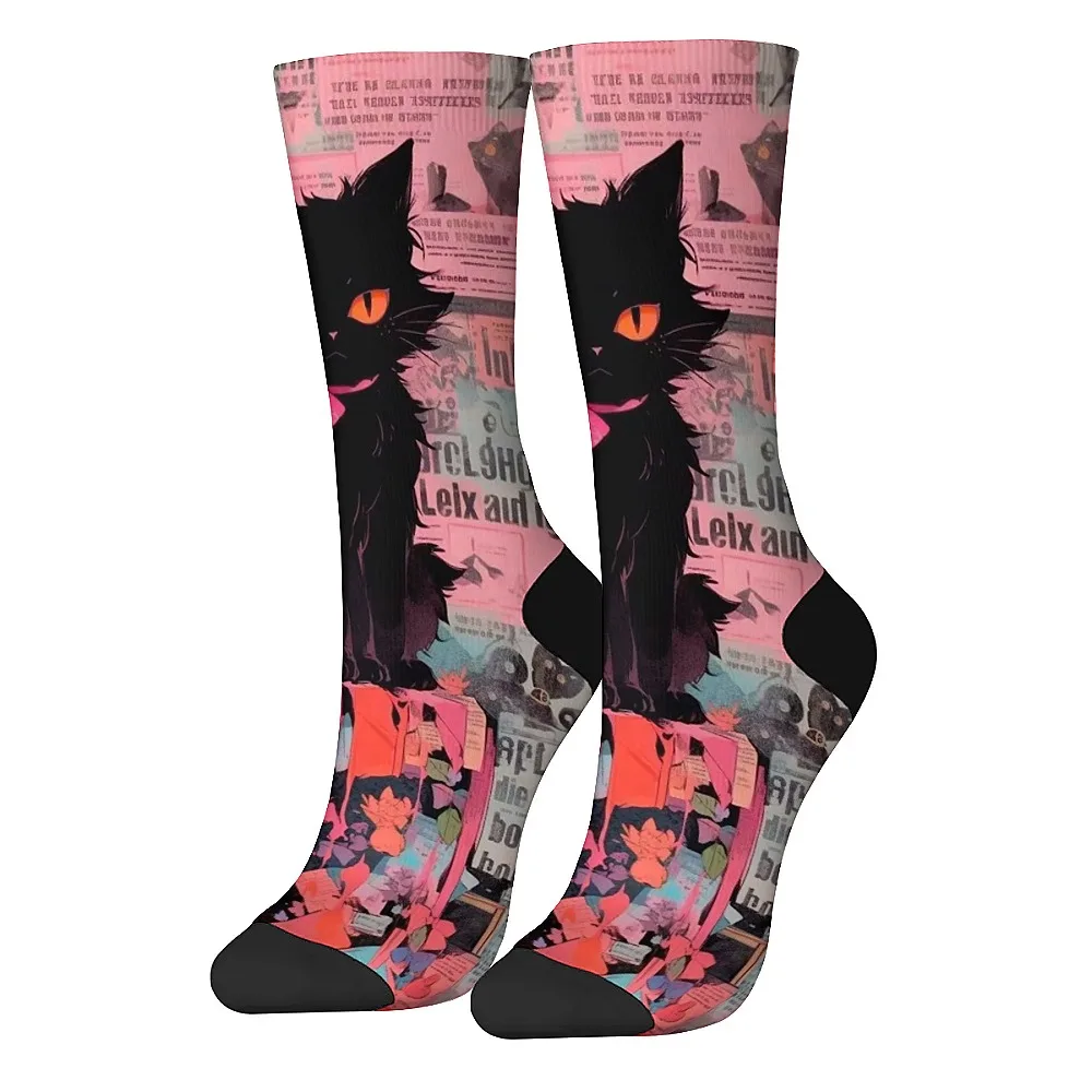 Nuevos calcetines de moda para hombre, calcetines con estampado de gato divertido de dibujos animados, cómodos y suaves, estilo de tendencia hip hop, deportes de ocio al aire libre.