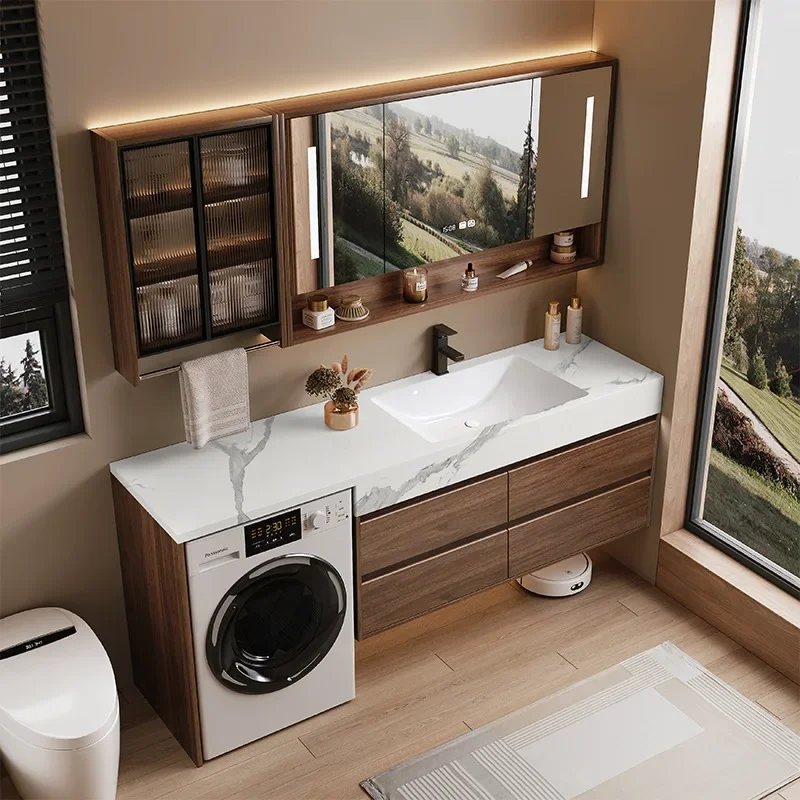 

Modern Bathroom Storage Cabinet with Ceramic Sink Floating Vanity Integrated Balcony Washing Machine Companion Home Furniture