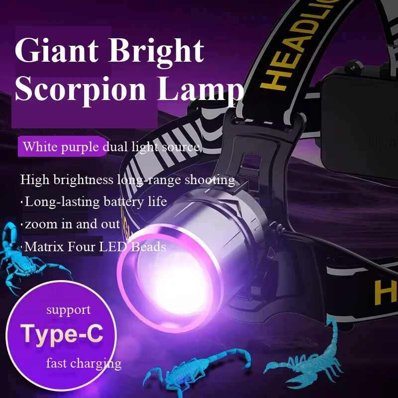 

Spirit Fox-White and purple dual-headlamp, outdoor hunting and night fishing, strong light, telescopic zoom, aluminum alloy