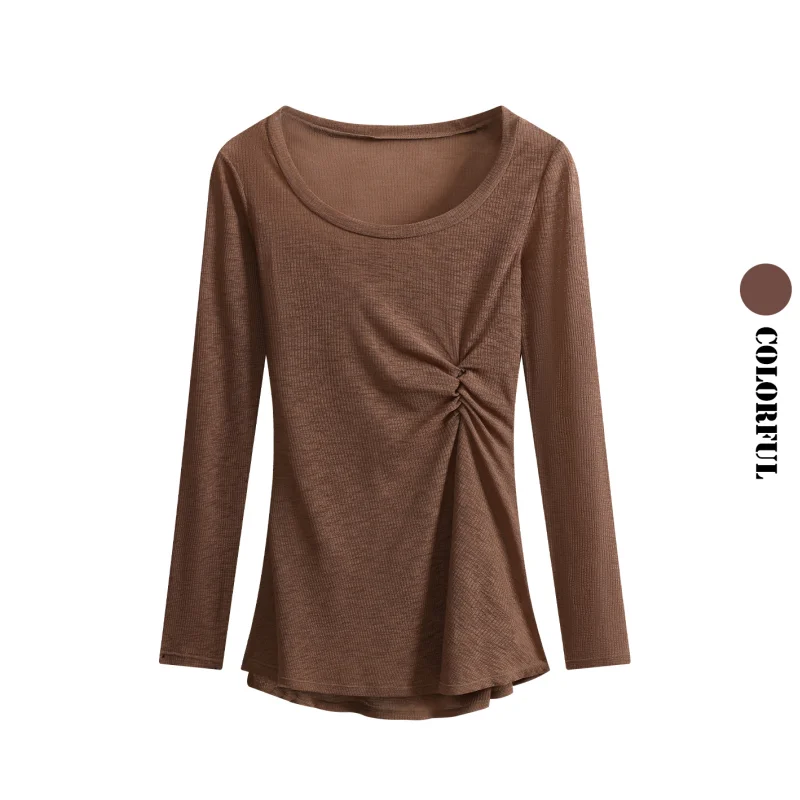 قميص بيلاتيس لليوجا للسيدات خفيف الوزن ورقيق محبوك وسريع الجفاف وأكمام طويلة مع طيات جانبية ملابس رياضية بقصة ضيقة #3