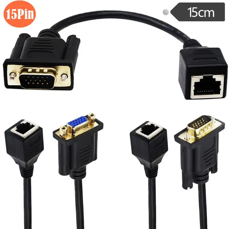 15cm VGA 15Pin Male/Female to RJ45 Female Adapter Cable Transmits VGA Signals Through Ethernet Cable