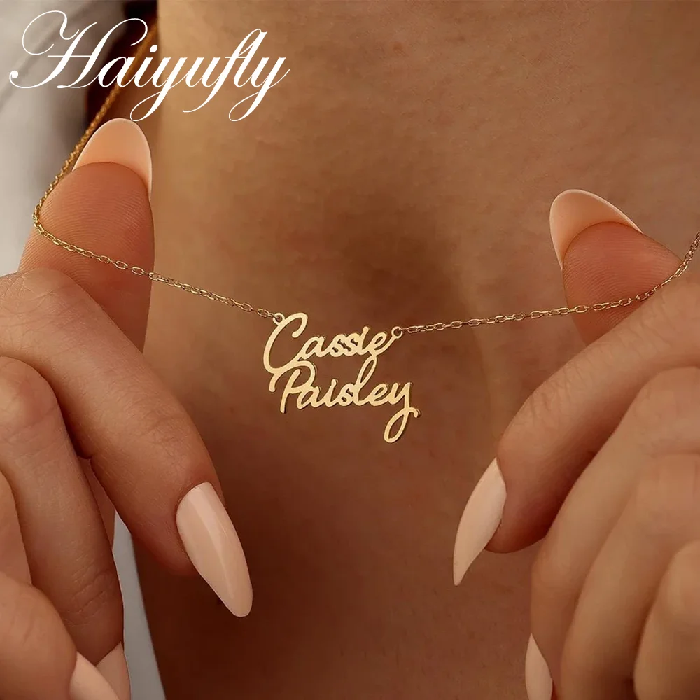 

Haiyufly ожерелье на заказ с двумя именами для женщин с сердцем, ювелирные изделия из нержавеющей стали, колье-цепочка для пары, индивидуальный подарок на день рождения