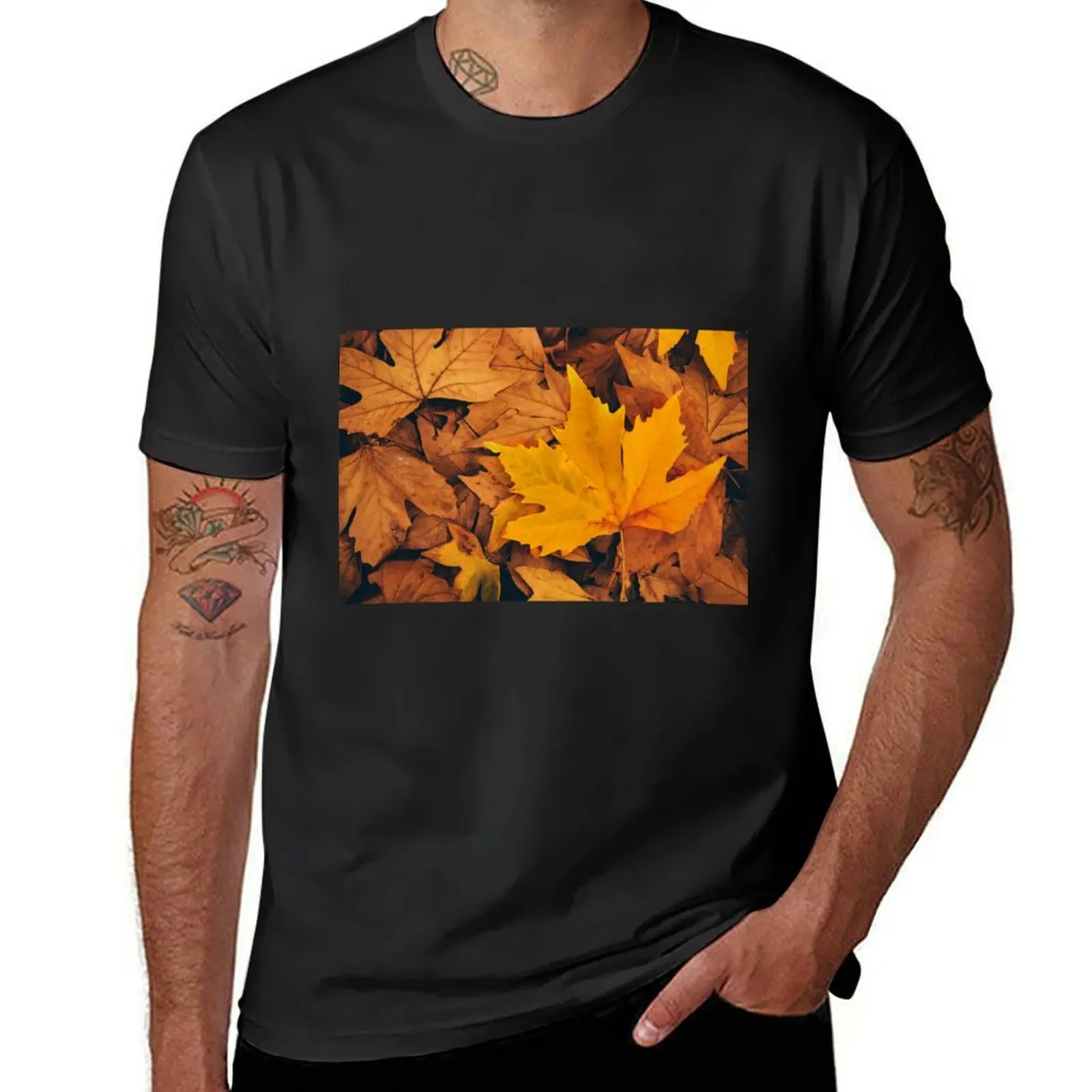 Camiseta de hojas de otoño para hombre, camisa de anime de gran tamaño para niño