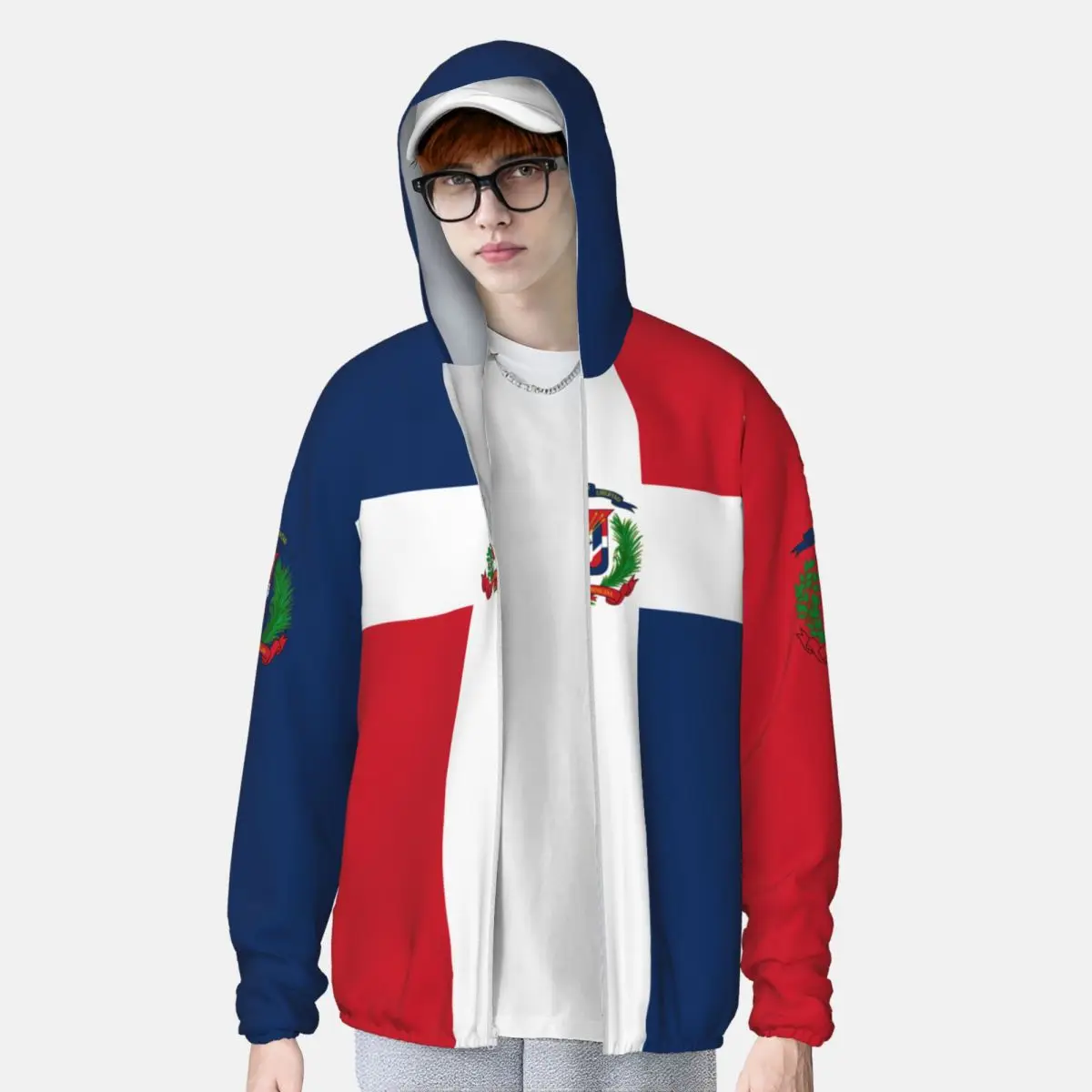 Dominican Republic Flag Hoodie Sunscreen Sun Protection Fishing Running Clothes Quick Dry Performance Long Sleeve With Zipper