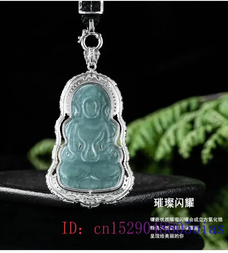 Imagem -06 - Jade Birmanês Guanyin Pingente Colar Natural Jóias Esmeralda Amuleto 925 Pingentes de Prata Jadeite Designer Azul Acessórios Reais