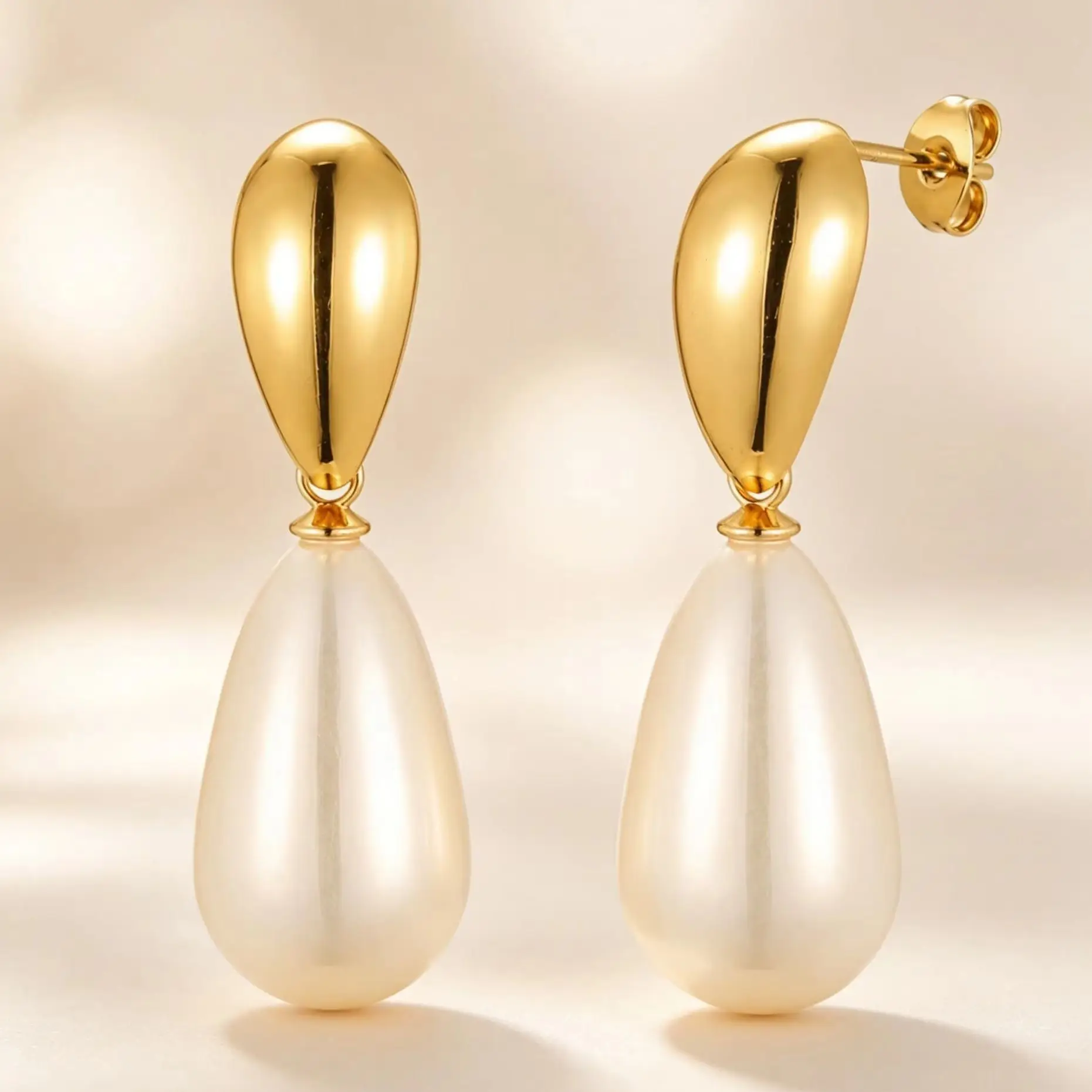 Tropfenförmige Imitationsperlen-Ohrstecker für Damen, vergoldete große Wassertropfen-Ohrringe, Vintage-Ohrschmuck für den Alltag, Geschenk