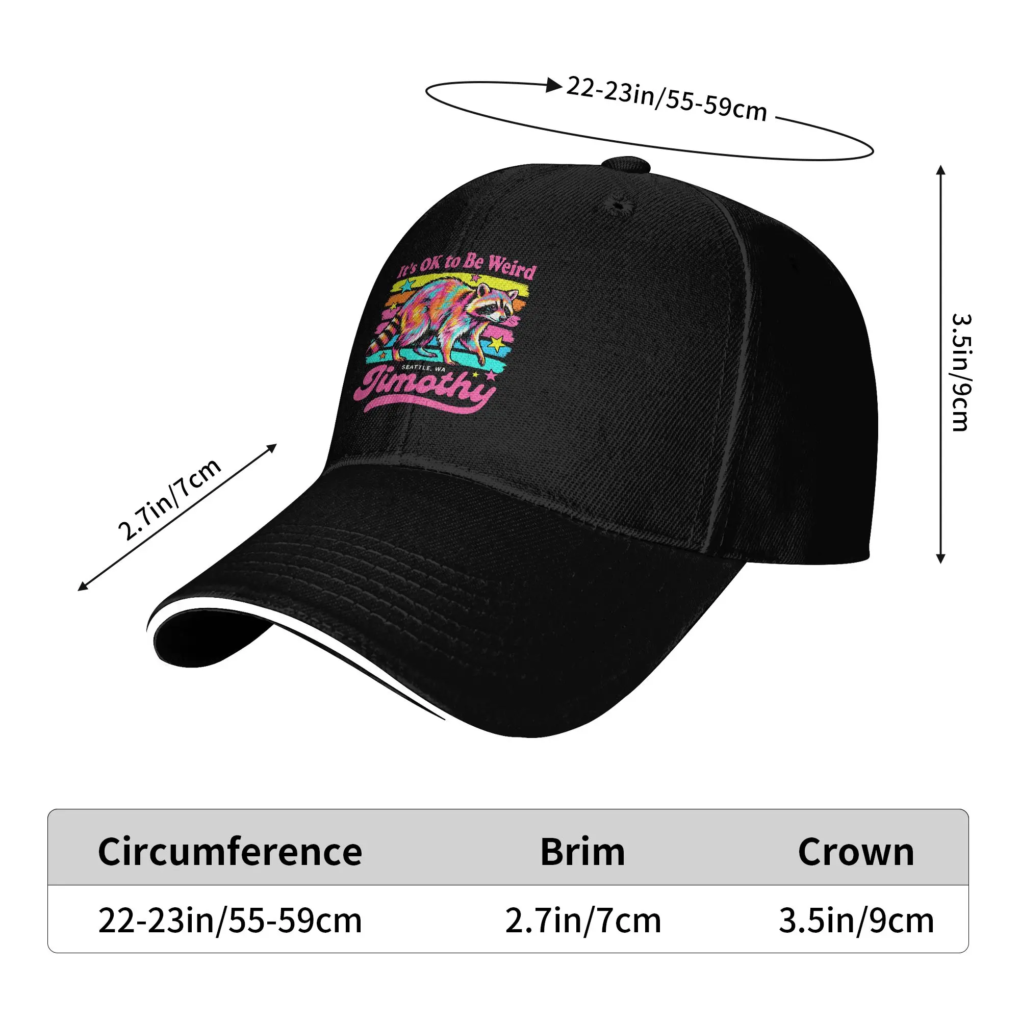 Jimothy from Seattle It's OK to Be Weird Raccoon Cottagecore  Baseball Cap Men Custom Hip Hop Hats Spring Casual Snapback Cap