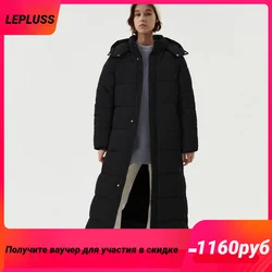 New Winter Women's Jacket Solid Color Long Warm Coat Stand Collar Hooded Windproof Cotton Coat